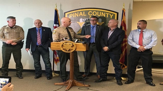 Pinal County Sheriff Paul Babeu at a press conference on Tuesday. (Source: Dennis Welch, KPHO/KTVK)