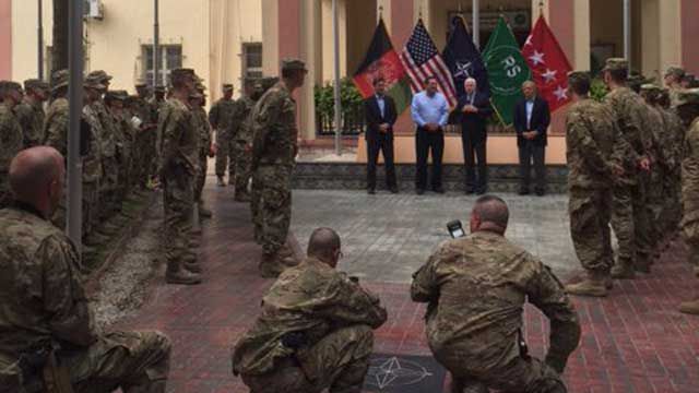Sen. John McCain addresses American troops at Camp Resolute Support in Kabul, Afghanistan. (Source: Facebook/Sen. John McCain)