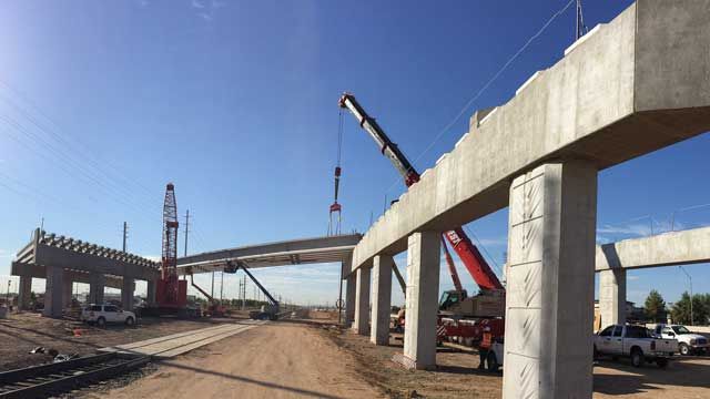 Work to install girders for a Bell Road overpass at Grand Avenue resumed Tuesday. (Source: ADOT)